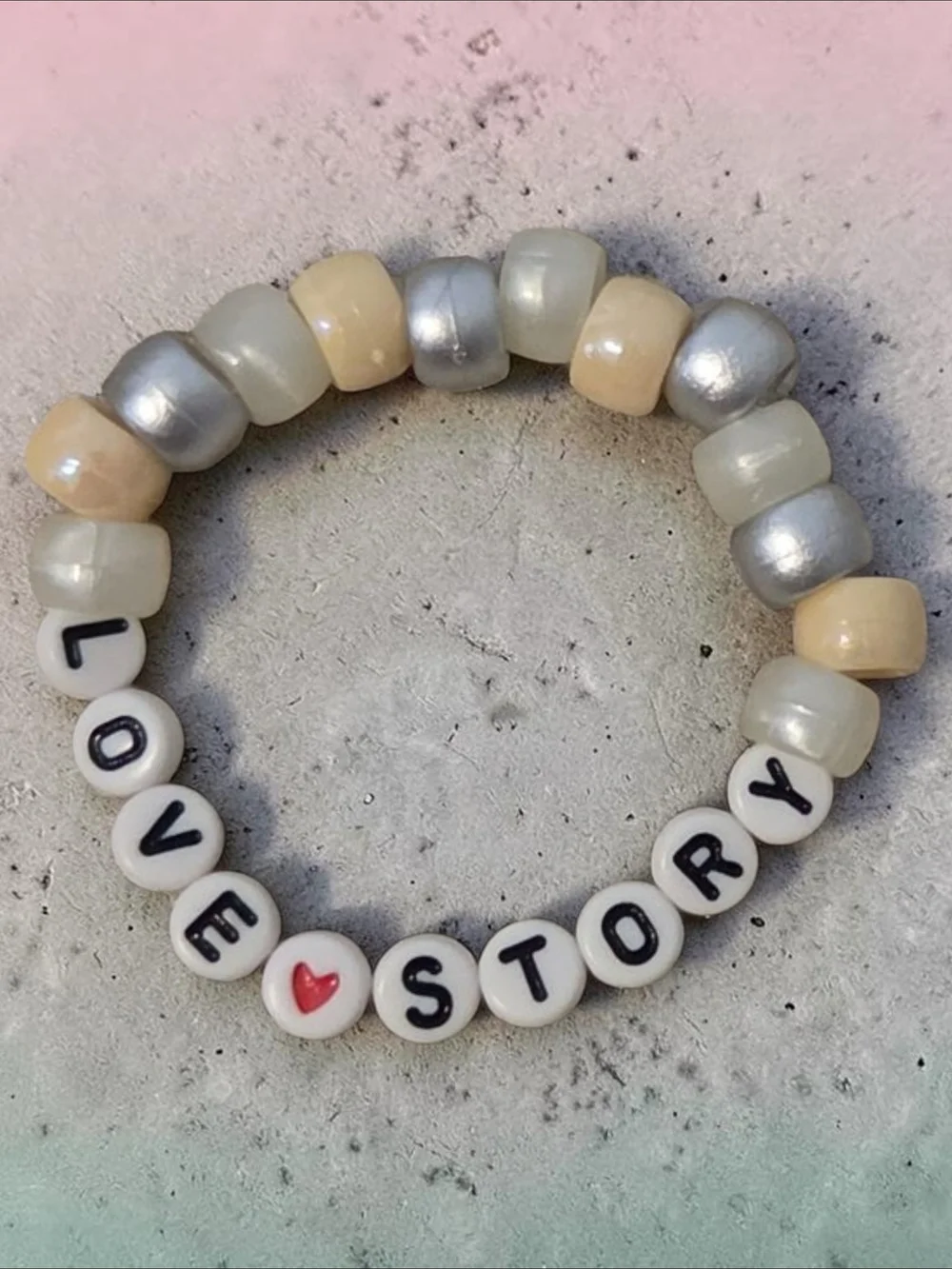 LOVE STORY Beaded Stretch Bracelet - Cream, Silver, Pearl